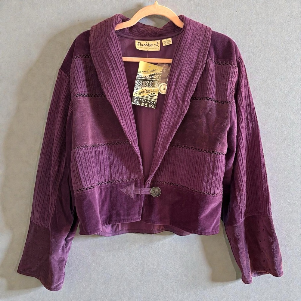 NWT Vintage Flashback Purple Corduroy Cropped Chore Jacket Single Button Sz L